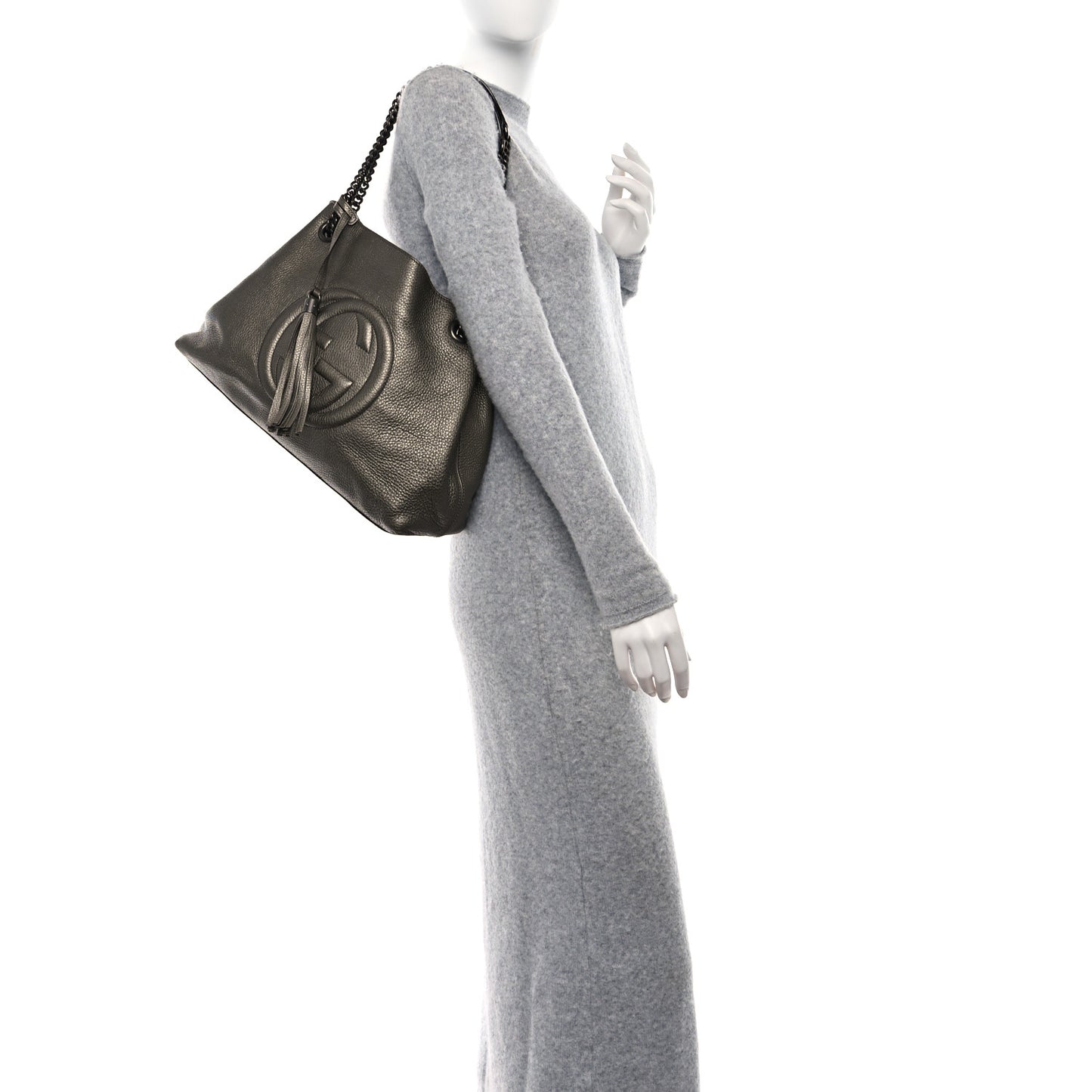 Metallic Pebbled Calfskin Medium Soho Chain Shoulder Bag Sasso