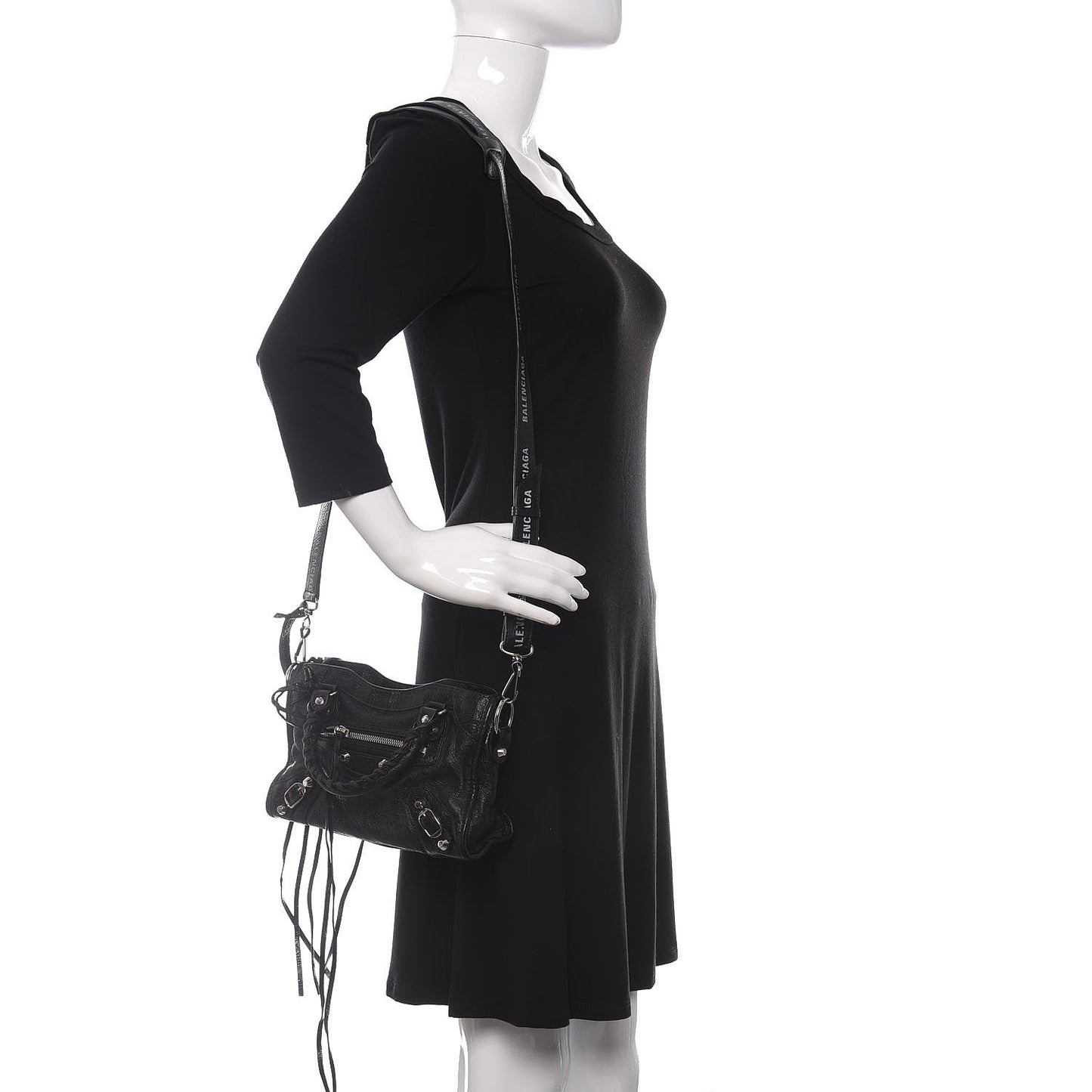 Agneau Classic Silver Hardware Mini City Logo Strap Black