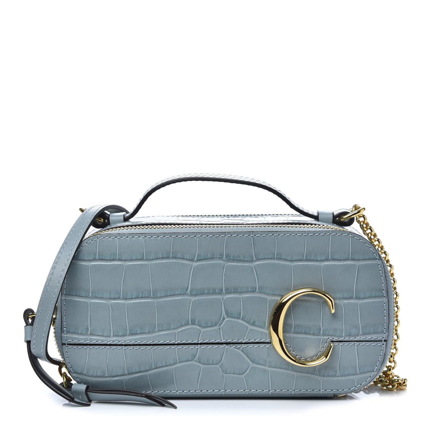 Calfskin Crocodile Embossed Mini C Vanity Bag Faded Blue