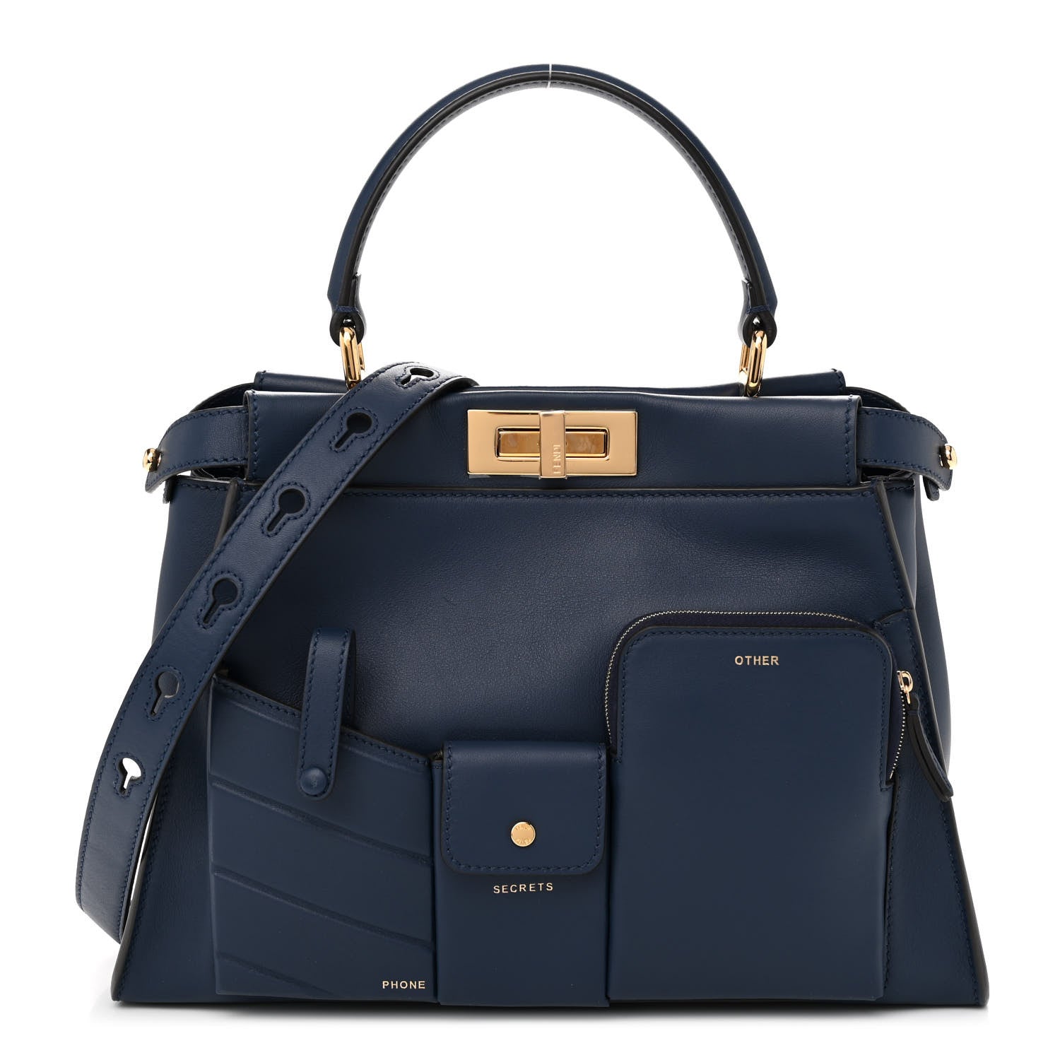 Fendi Vitello Seta Shiny Nappa Medium 3 Pocket Peekaboo Iconic Satchel Blueberry 1 of 10