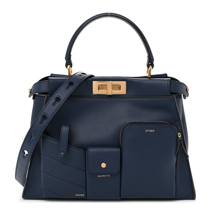 Fendi Vitello Seta Shiny Nappa Medium 3 Pocket Peekaboo Iconic Satchel Blueberry 1 of 10