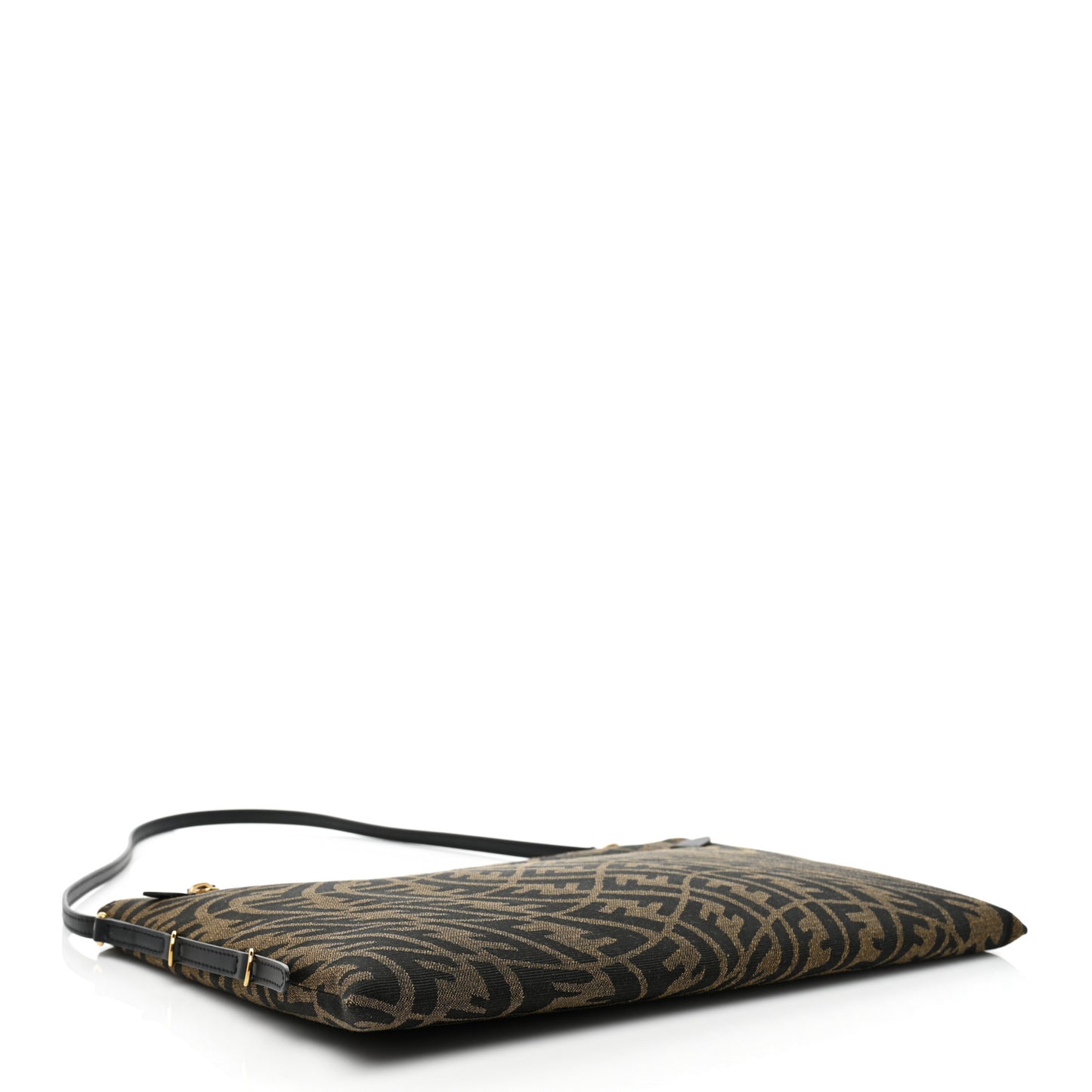 X SARAH COLEMAN Fabric Jacquard Vitello King FF Vertigo Pochette Tobacco Moro Black