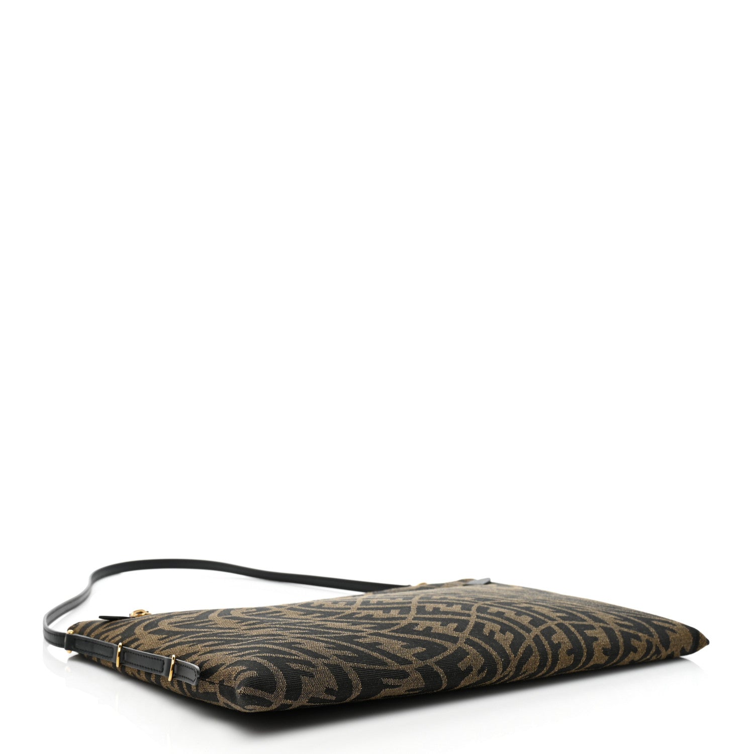 Fendi X SARAH COLEMAN Fabric Jacquard Vitello King FF Vertigo Pochette Tobacco Moro Black 3 of 7