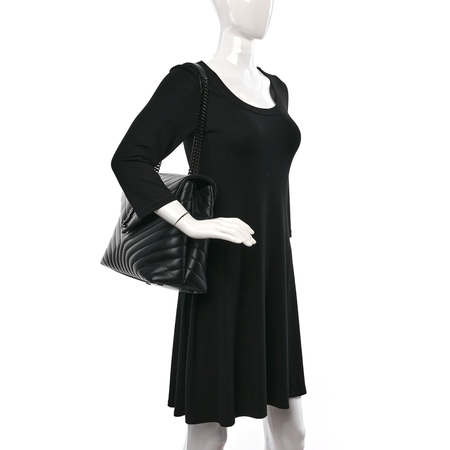 Calfskin Y Quilted Monogram Monochrome Large Loulou Chain Satchel Black