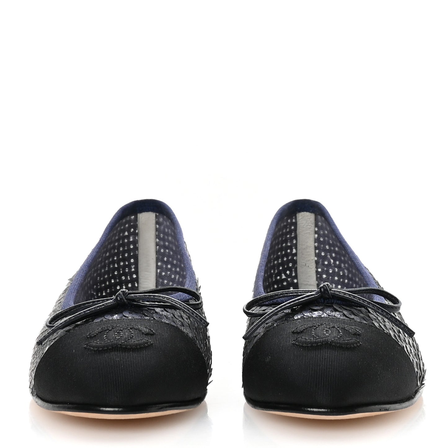 Glittered Muslin Grosgrain Cap Toe Ballerina Flats 37 Navy Blue Black