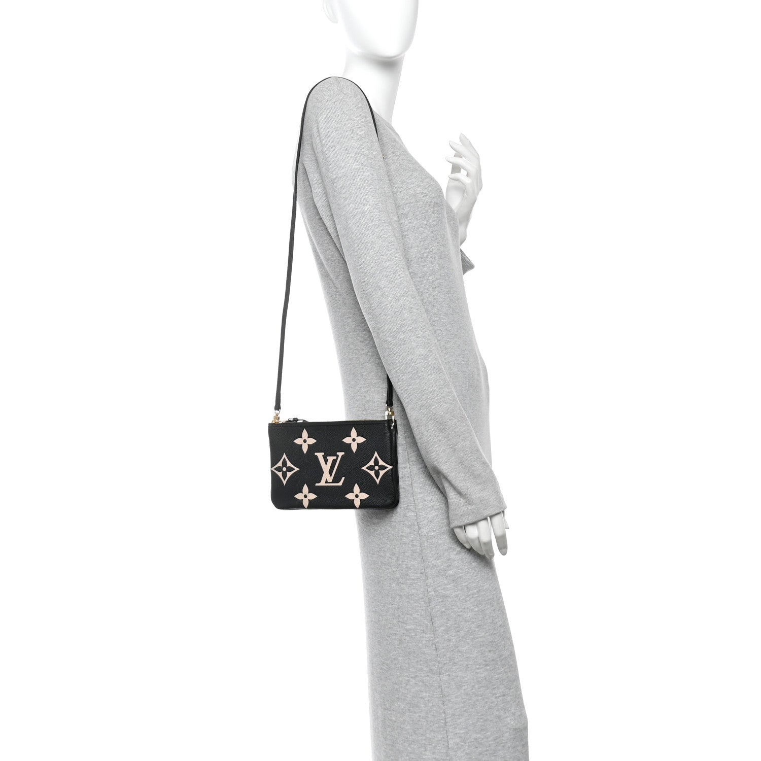 Louis Vuitton Empreinte Monogram Giant Double Zip Pochette Black Cream 2 of 10