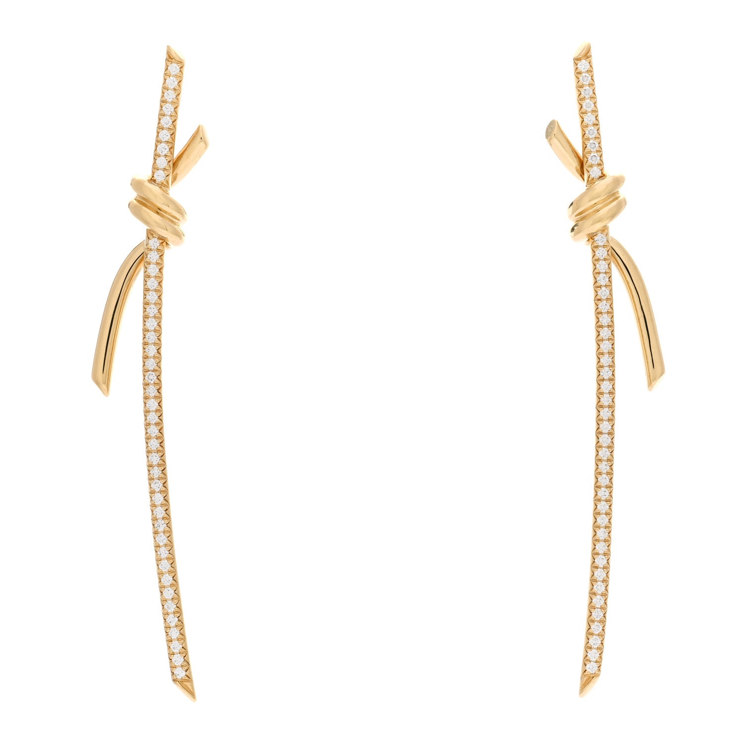 Tiffany 18K Yellow Gold Diamond Tiffany Knot Drop Earrings 1 of 5