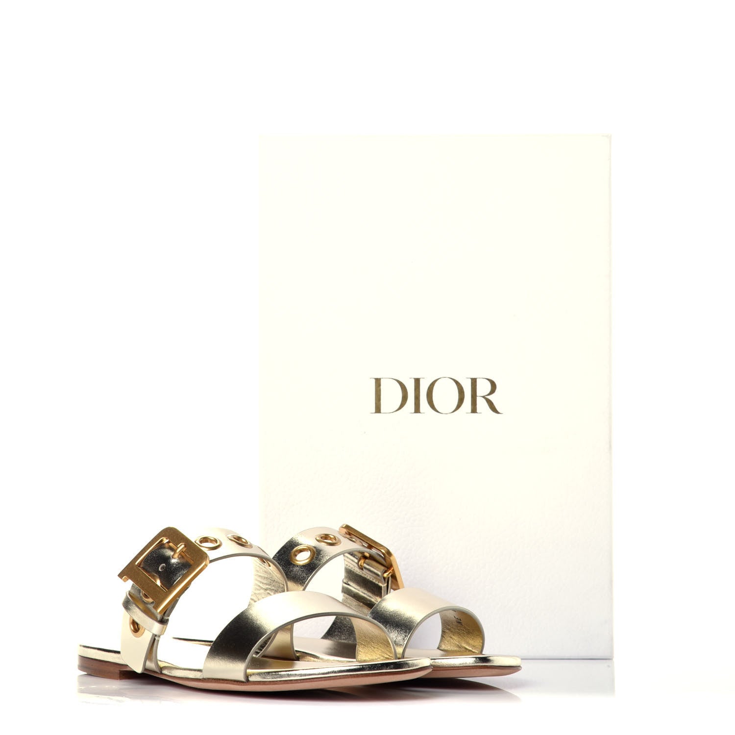 Christian Dior Laminated Calfskin D-Dior Slide Flat Sandals 37 Pale Gold 7 of 7
