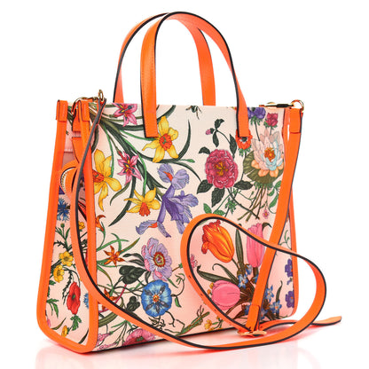 Gucci Canvas Medium Flora Tote White Multicolor Orange Fluo 3 of 9