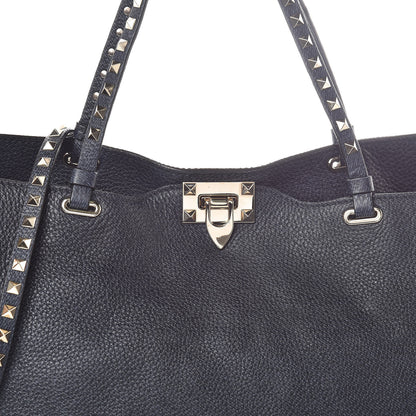 Valentino Garavani Pebbled Calfskin Medium Rockstud Tote Deep Denim 7 of 12