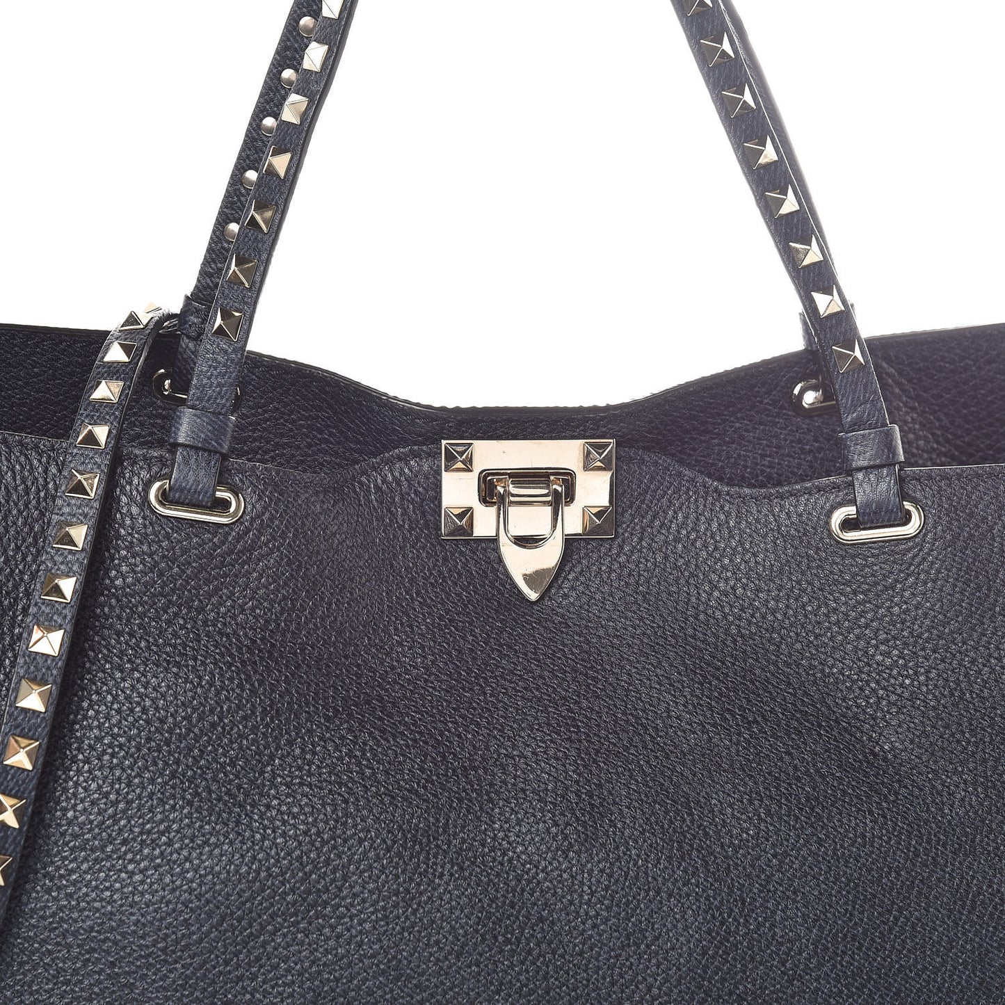 Pebbled Calfskin Medium Rockstud Tote Deep Denim