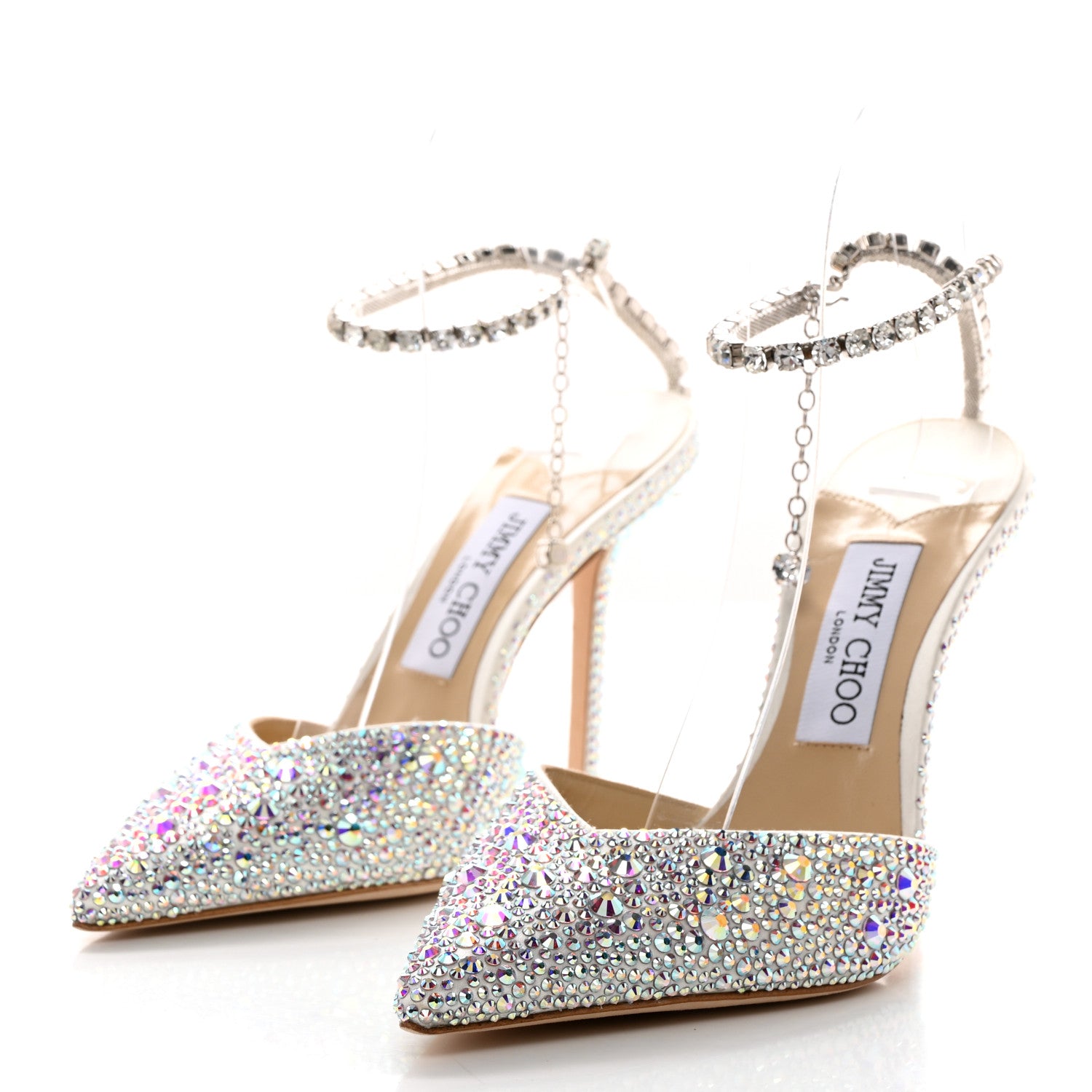 Jimmy Choo Satin Crystal Saeda 100 Pumps 38 Ivory 3 of 8