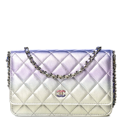 Chanel Gradient Metallic Calfskin Quilted Wallet On Chain WOC Silver Blue Yellow Purple 1 of 19