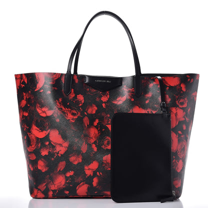 Givenchy Textured Coated Canvas Floral Print Large Antigona Tote Black Red 3 of 7