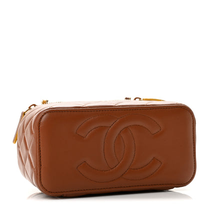 Chanel Lambskin Quilted Small Top Handle Vanity Case With Chain Light Brown Yellow 4 of 12