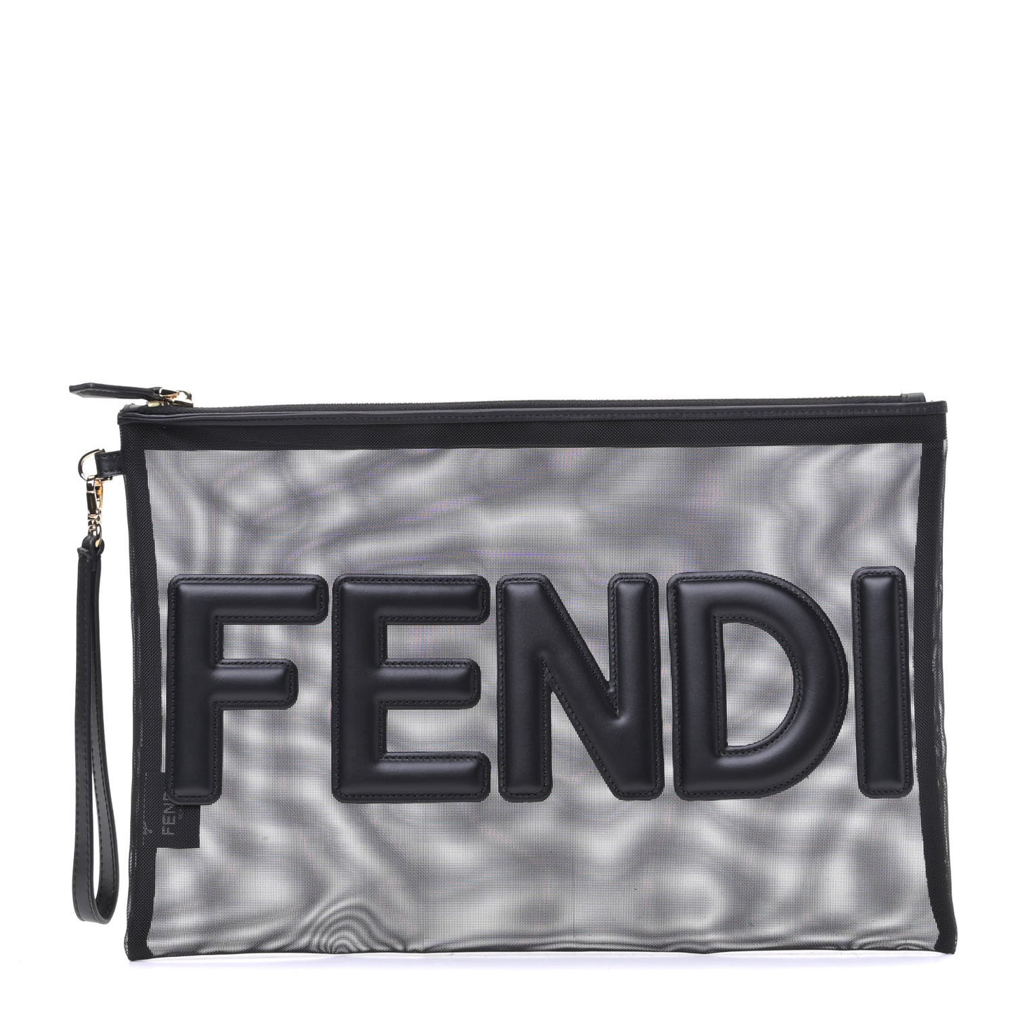 Mesh Vitello King Logo Embroidered Large Flat Pouch Black