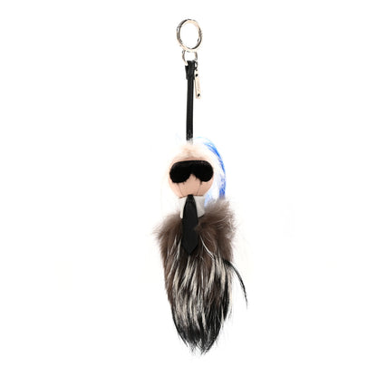 Fendi Mink Fox Goat Fur Mini Karlito Bag Charm Blue 1 of 5