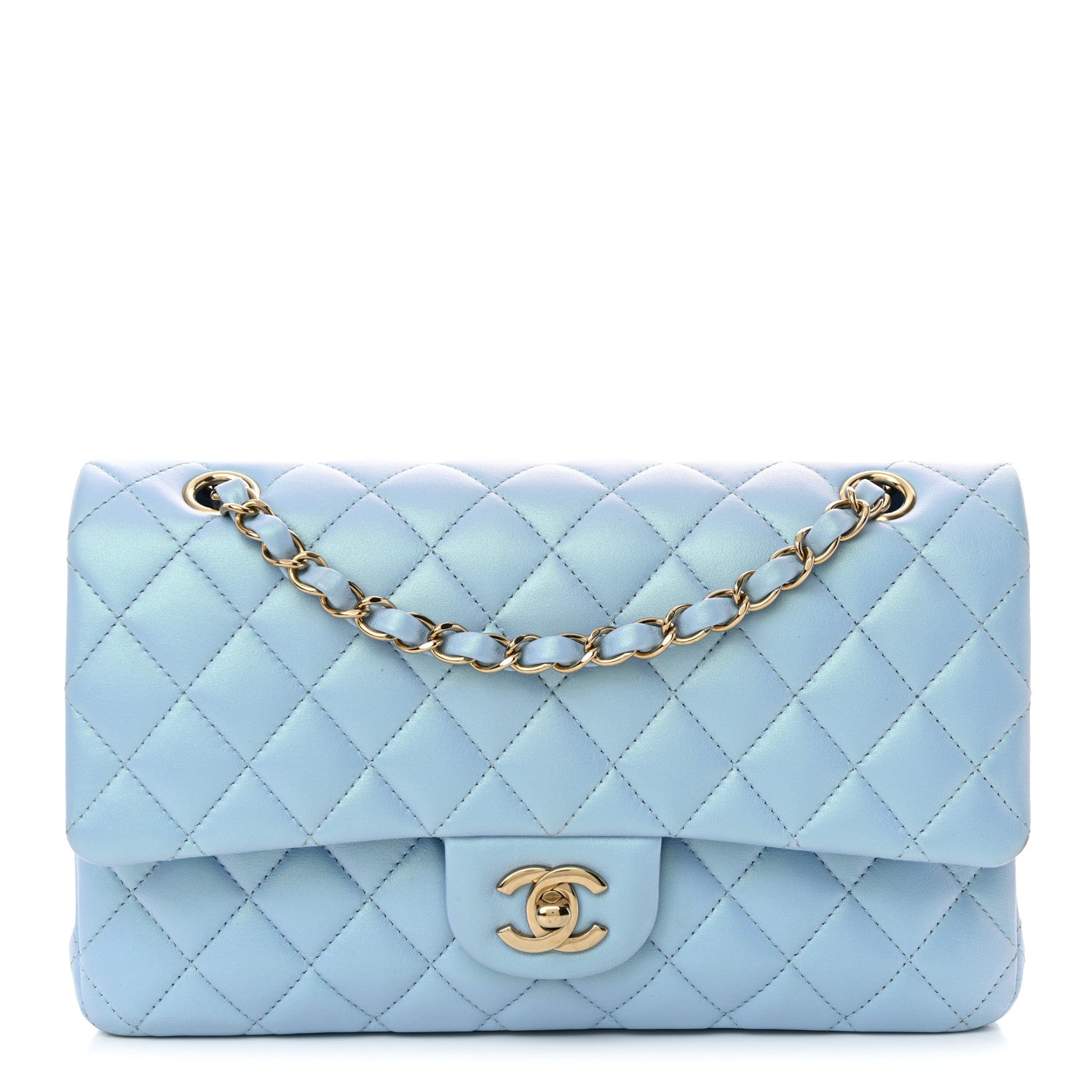Chanel Iridescent Lambskin Quilted Medium Double Flap Light Blue 1 of 14