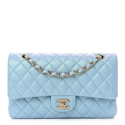 Chanel Iridescent Lambskin Quilted Medium Double Flap Light Blue 1 of 14