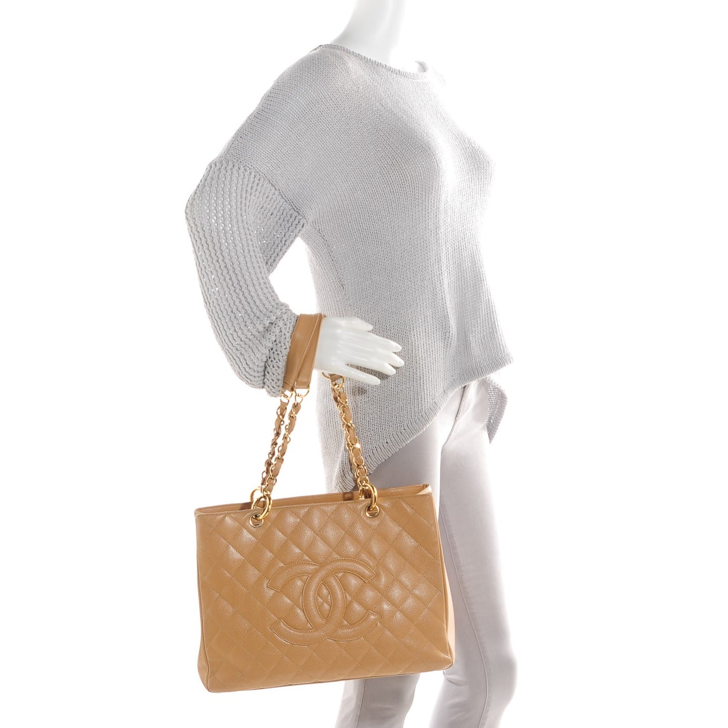 Caviar Quilted Grand Shopping Tote GST Beige
