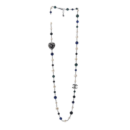 Chanel Pearl Resin Beaded CC Heart Long Necklace Ruthenium Multicolor 3 of 8