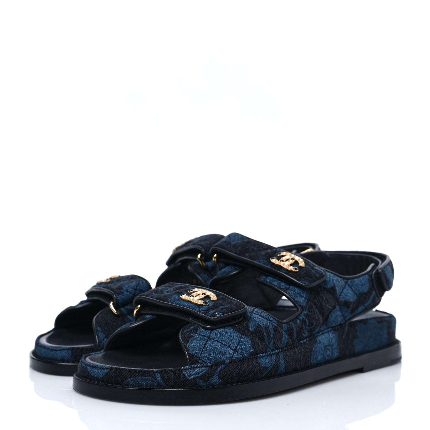 Chanel Denim Velcro Dad Sandals 39 Dark Grey Blue Black 3 of 9