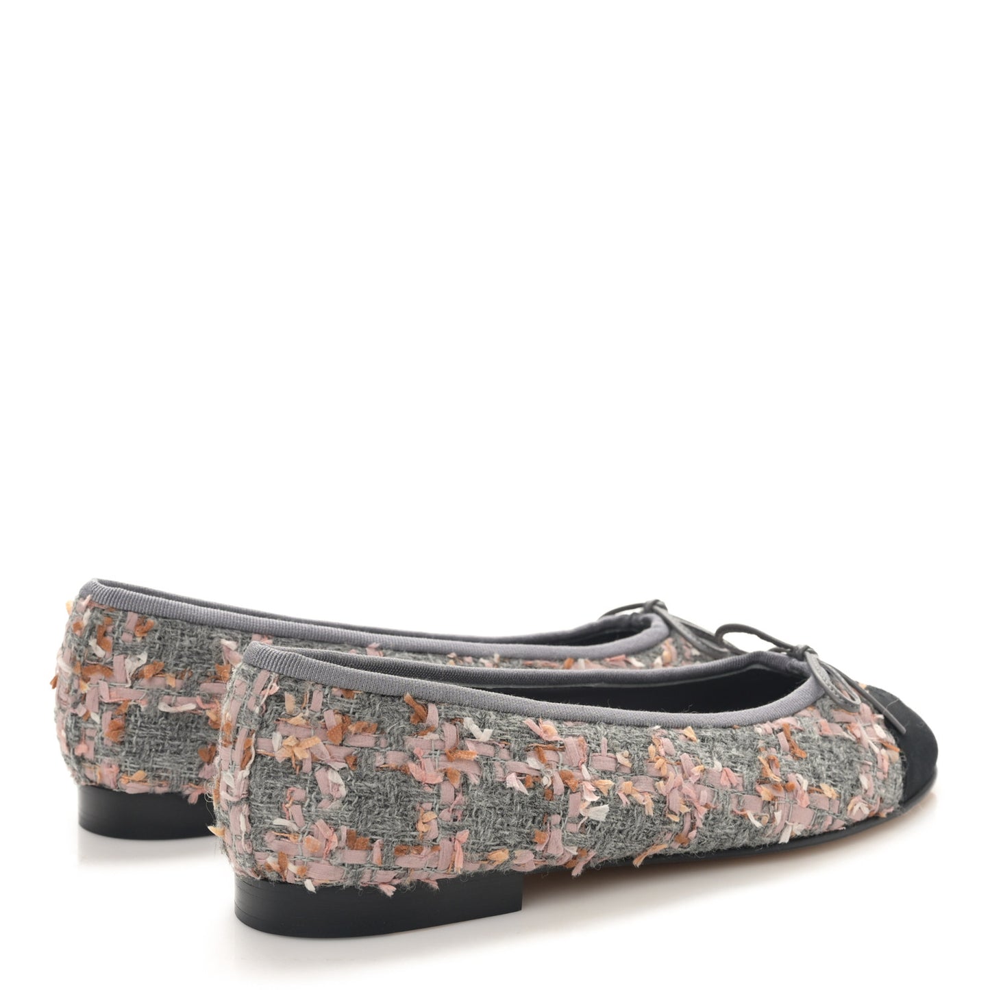 Tweed Grosgrain Cap Toe Ballerina Flats 38 Gray Pink Black