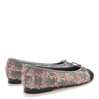 Chanel Tweed Grosgrain Cap Toe Ballerina Flats 38 Gray Pink Black 4 of 9