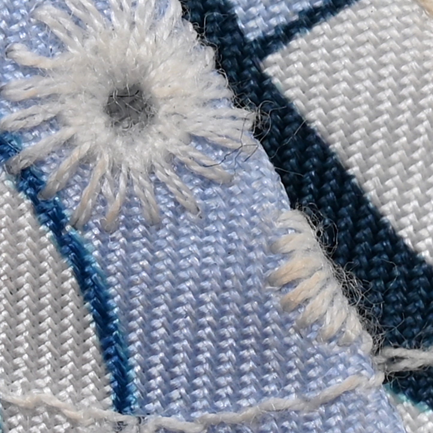 Silk Embroidered Do Re Boucles Broderie Anglaise Twilly Bleu White Marine