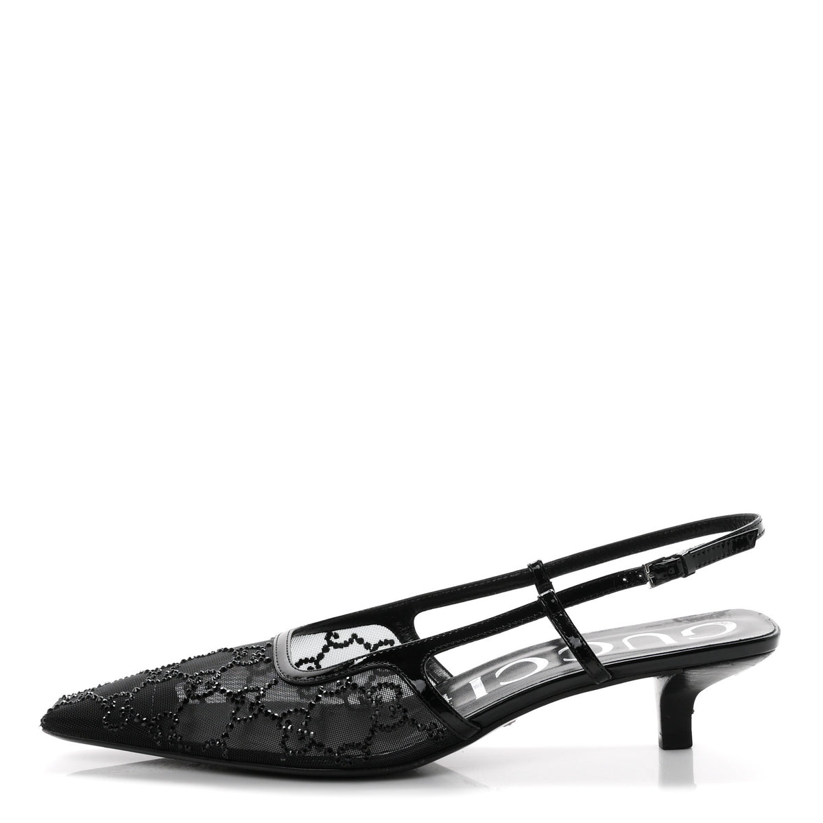 Suede Mesh Crystal GG Monogram Slingback Pumps 38 Black