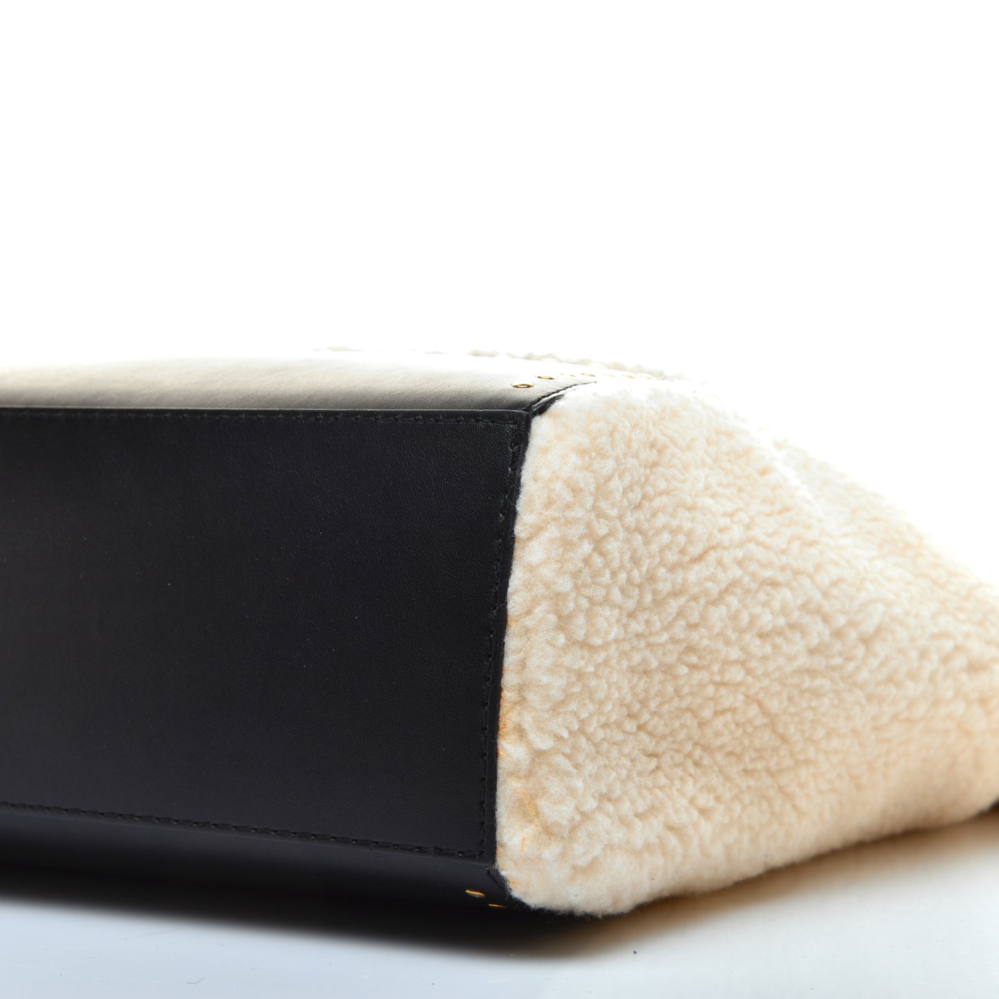 Eco Alter Nappa Shearling Popper Bucket Bag Black White
