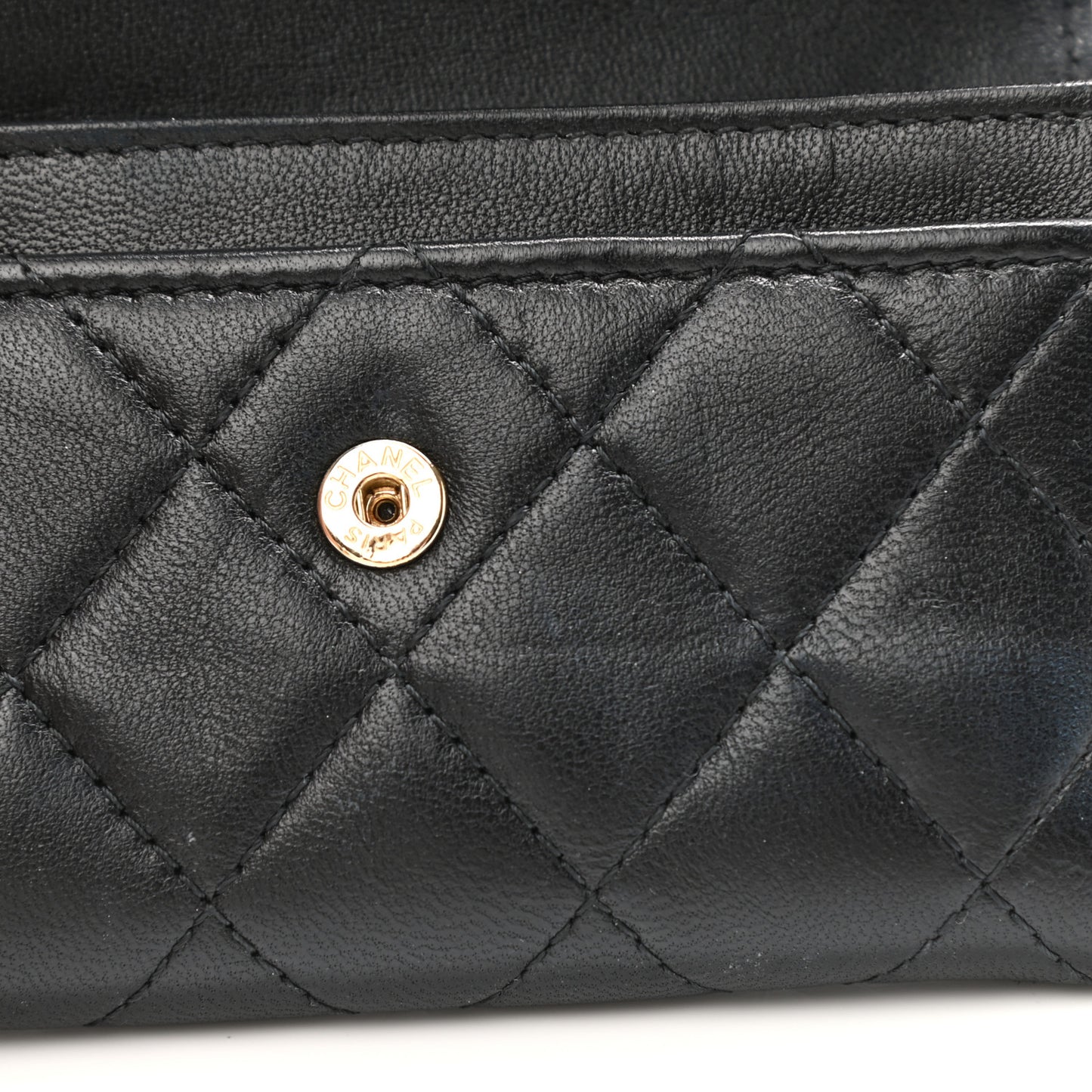 Lambskin Quilted CC Button Flap Card Holder Black