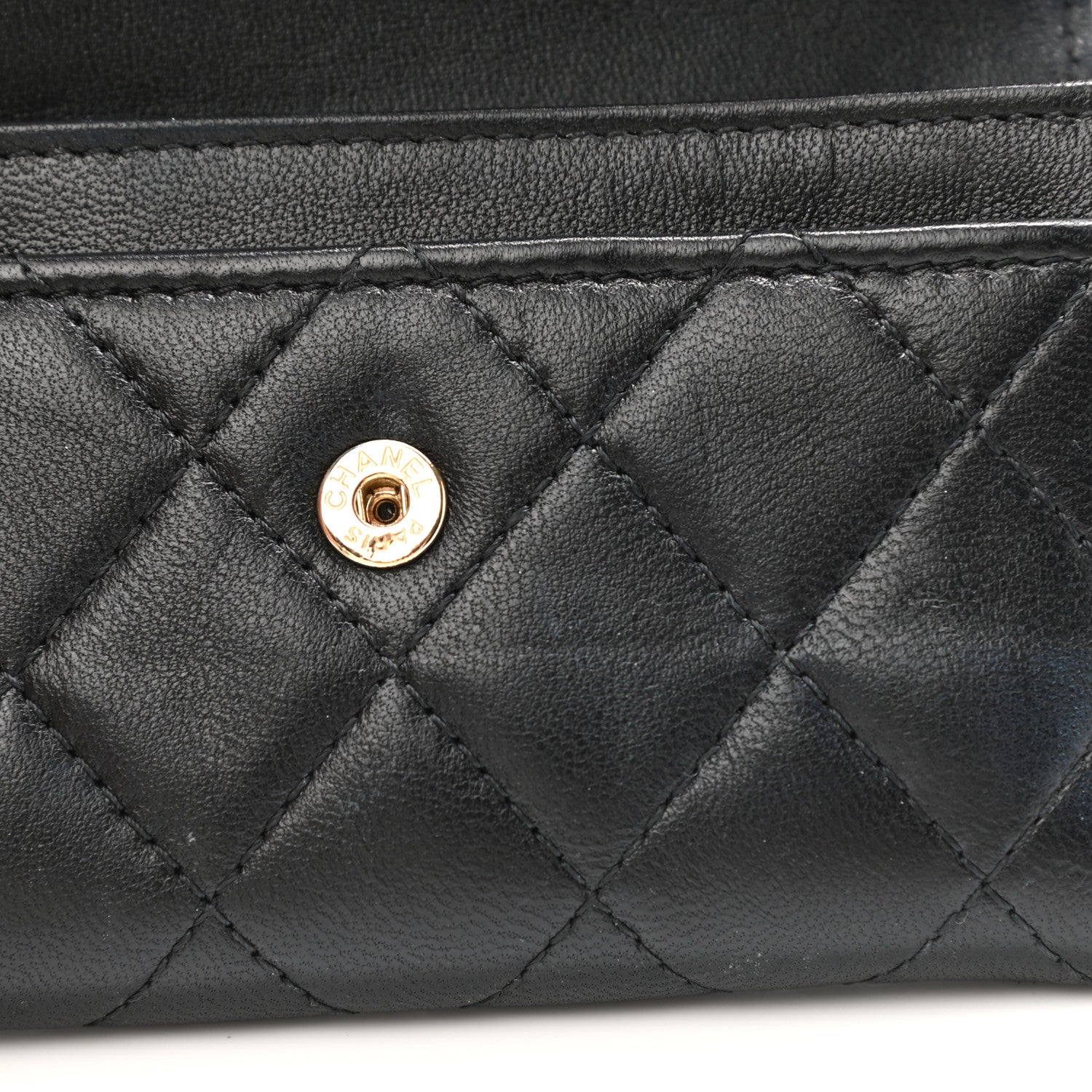 Chanel Lambskin Quilted CC Button Flap Card Holder Black 9 of 10