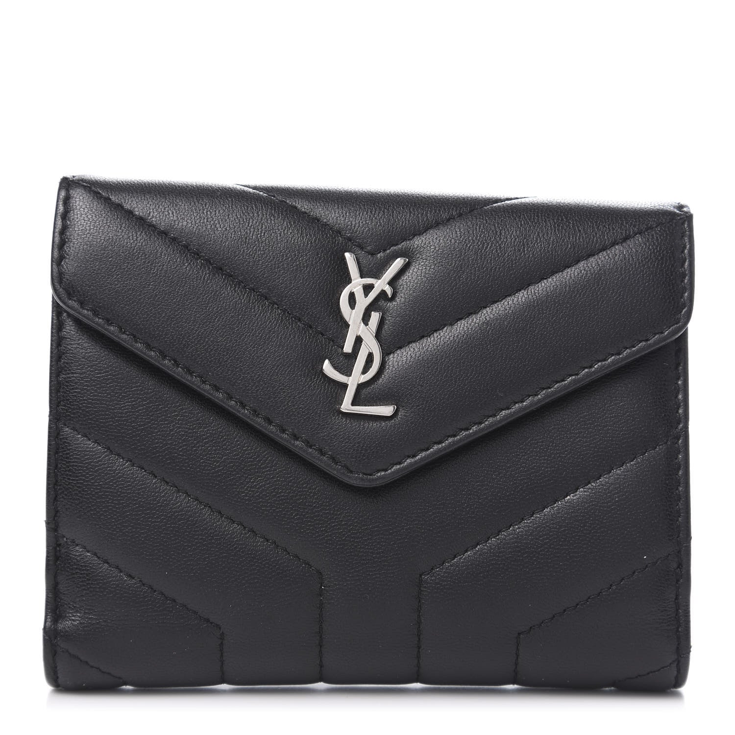Saint Laurent Lambskin Y Quilted Monogram Compact Loulou Wallet Black 1 of 8