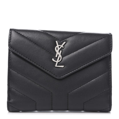 Saint Laurent Lambskin Y Quilted Monogram Compact Loulou Wallet Black 1 of 8