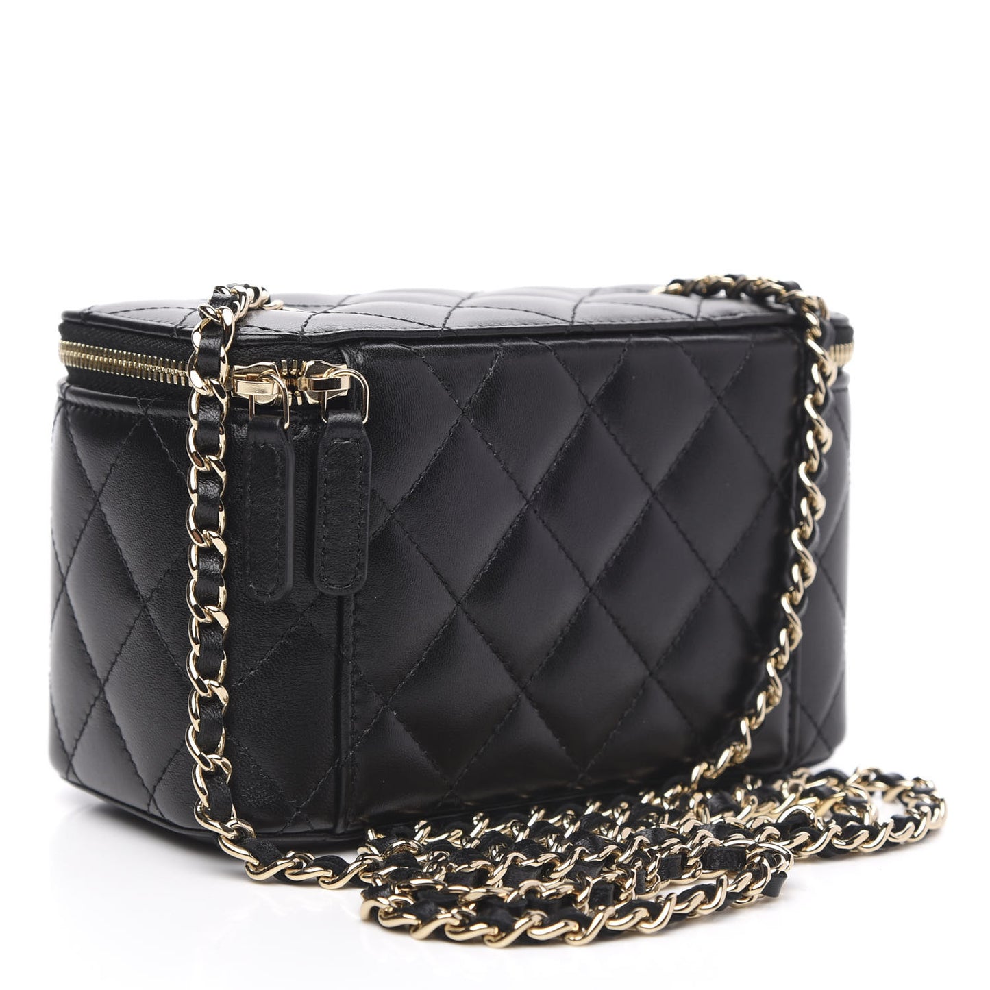 Lambskin Quilted Small Vanity Case With Chain Black