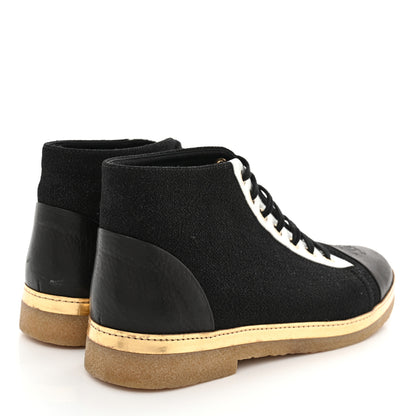 Chanel Tweed Calfskin CC Lace Up Short Boots 40.5 Black Gold 4 of 12