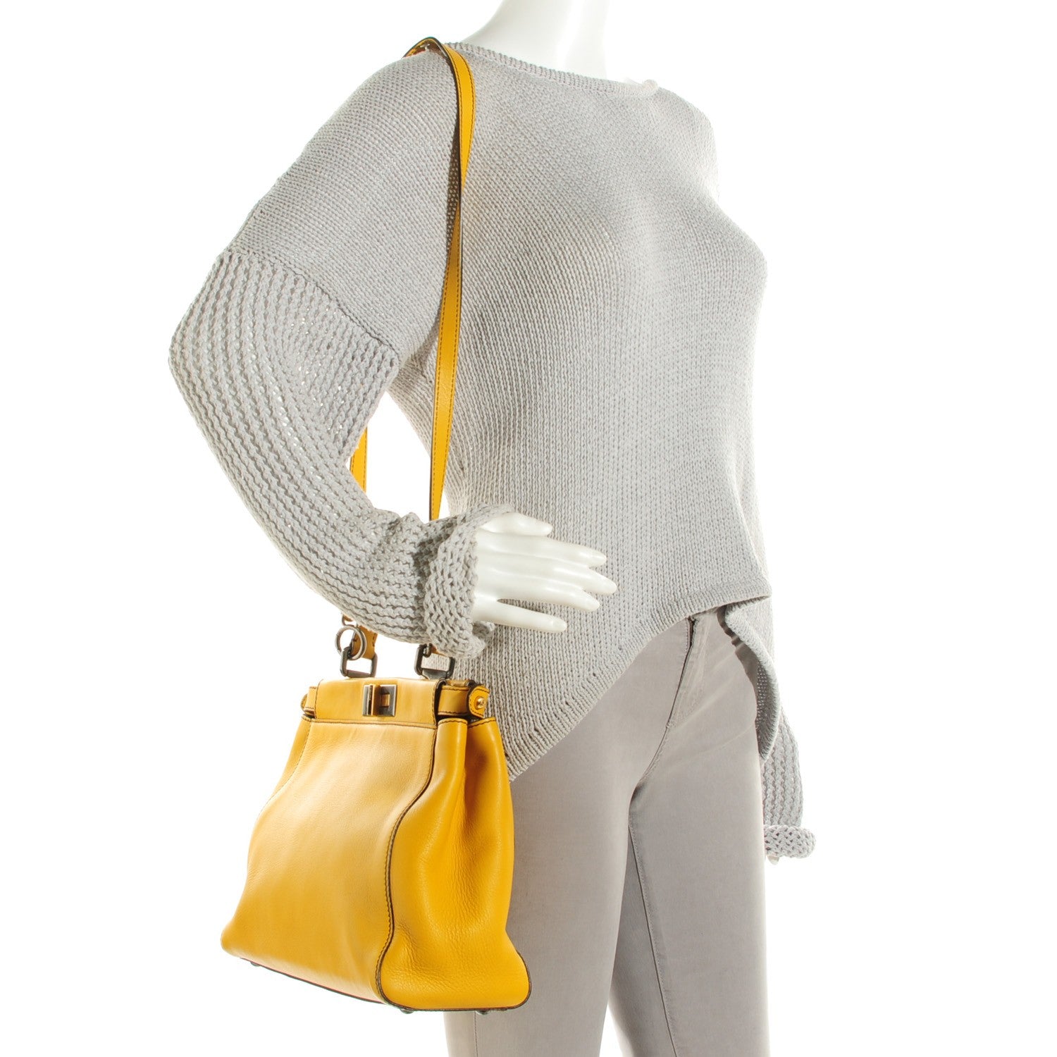 Fendi Vitello Zucca Large Peekaboo Iconic Satchel Yellow Tobacco 2 of 8