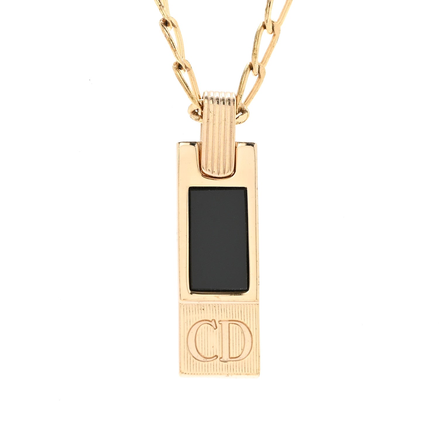 Christian Dior Metal CD Bar Necklace Gold Black 4 of 6