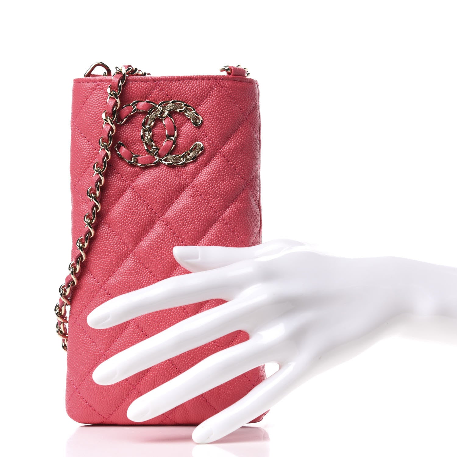 Chanel Caviar Quilted French New Wave Phone Holder With Chain Pink 2 of 9