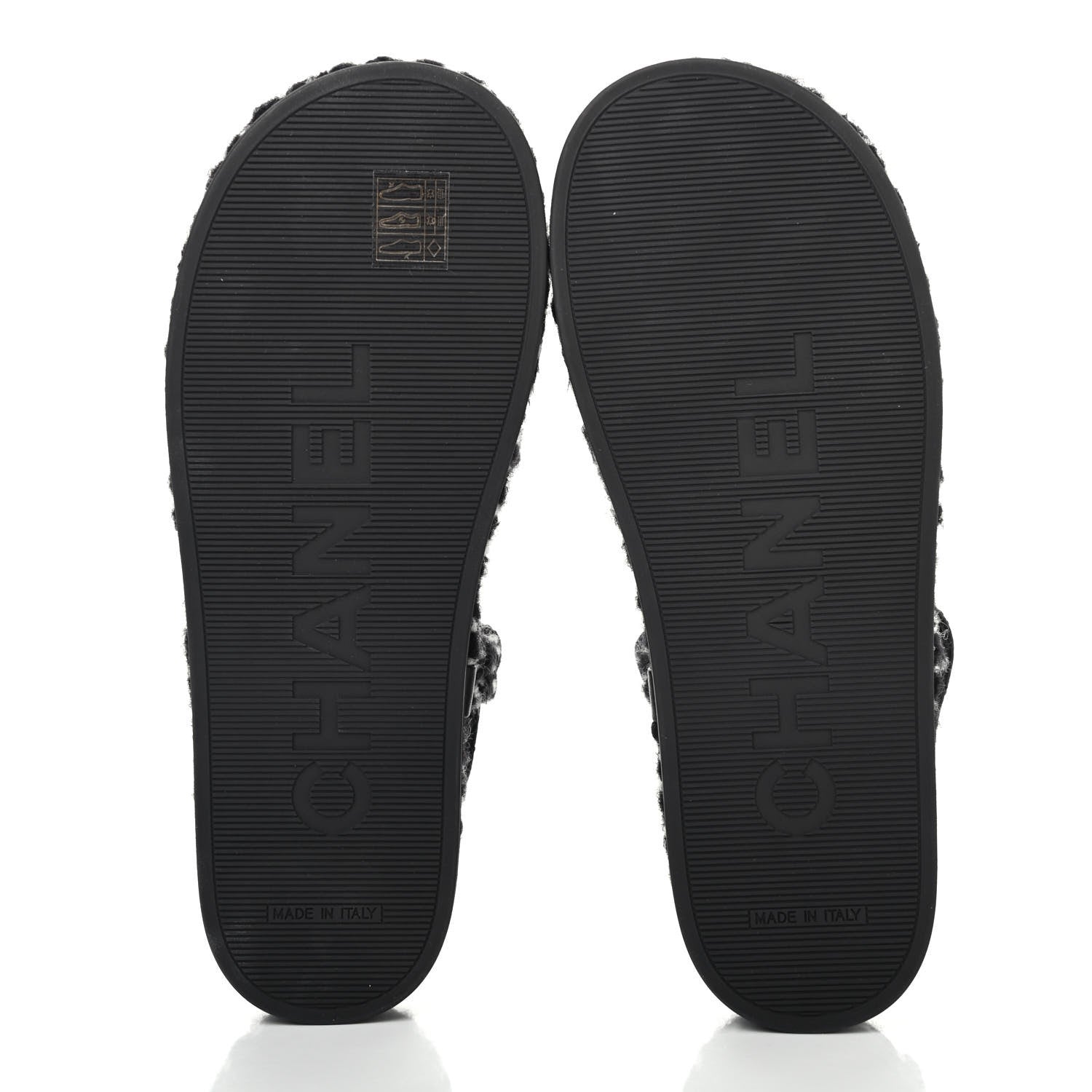 Chanel Cord Lambskin Quilted Logo Sandals 38 Black White 4 of 4
