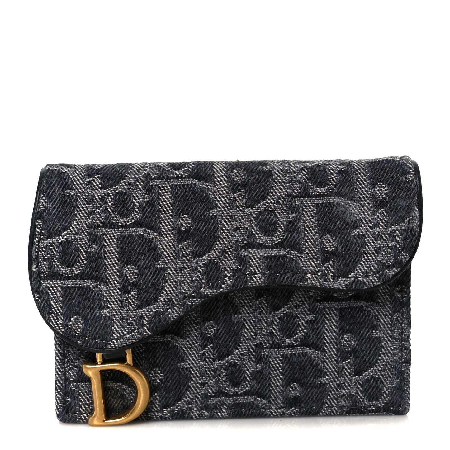 Denim Oblique Saddle Bloom Card Holder Grey