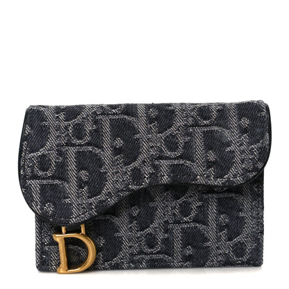 Christian Dior Denim Oblique Saddle Bloom Card Holder Grey 1 of 8