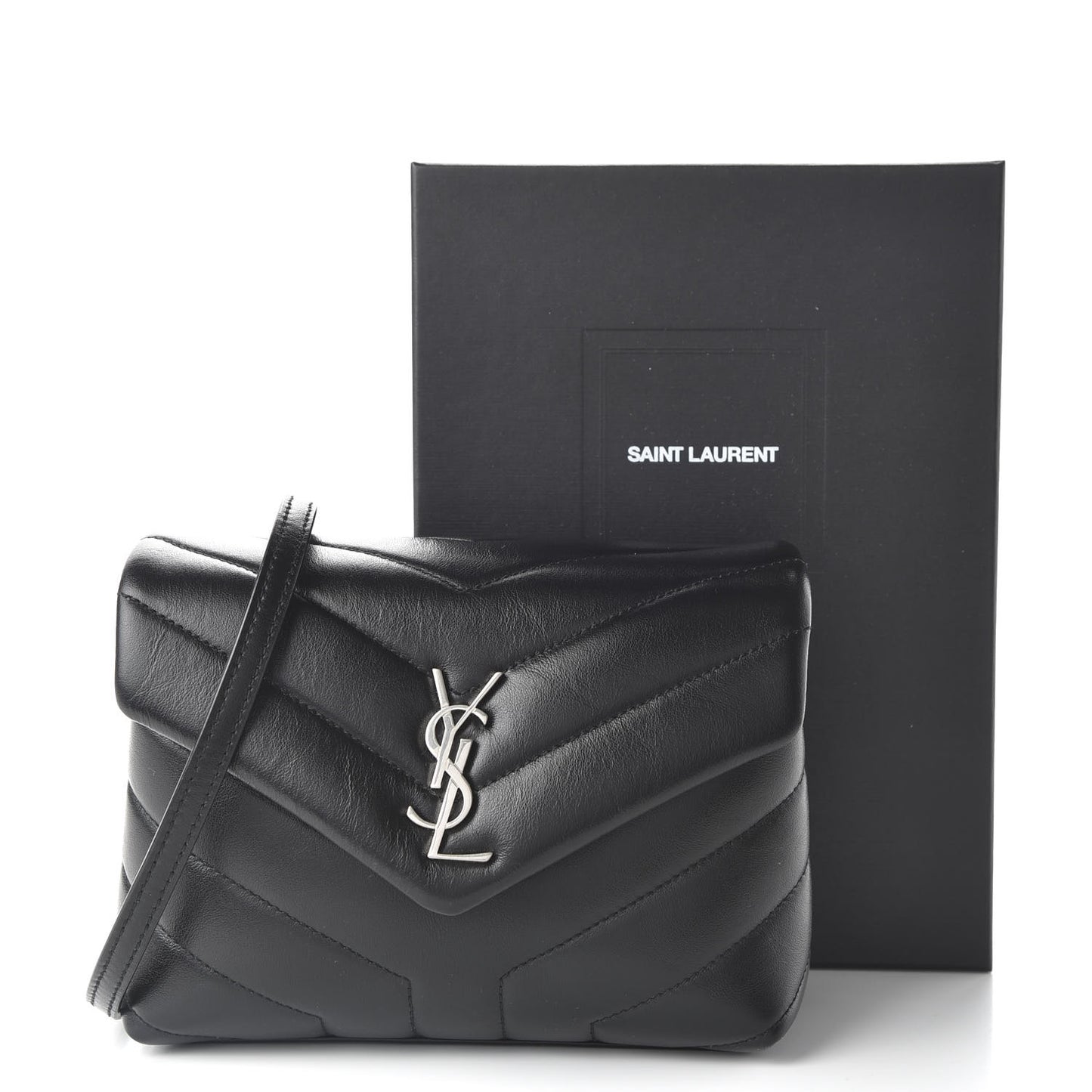 Calfskin Y Quilted Monogram Toy Loulou Crossbody Bag Black