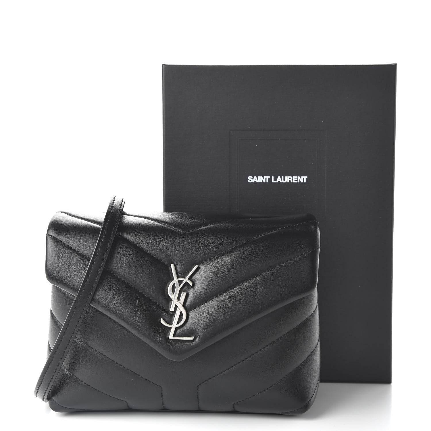 Saint Laurent Calfskin Y Quilted Monogram Toy Loulou Crossbody Bag Black 10 of 10