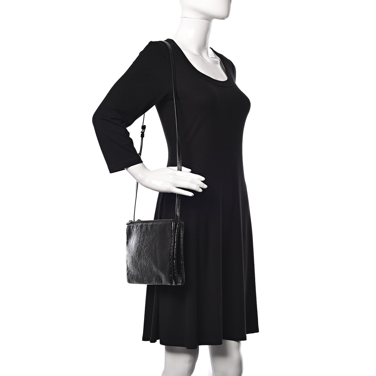 Shiny Goatskin Large Trio Crossbody Bag Black