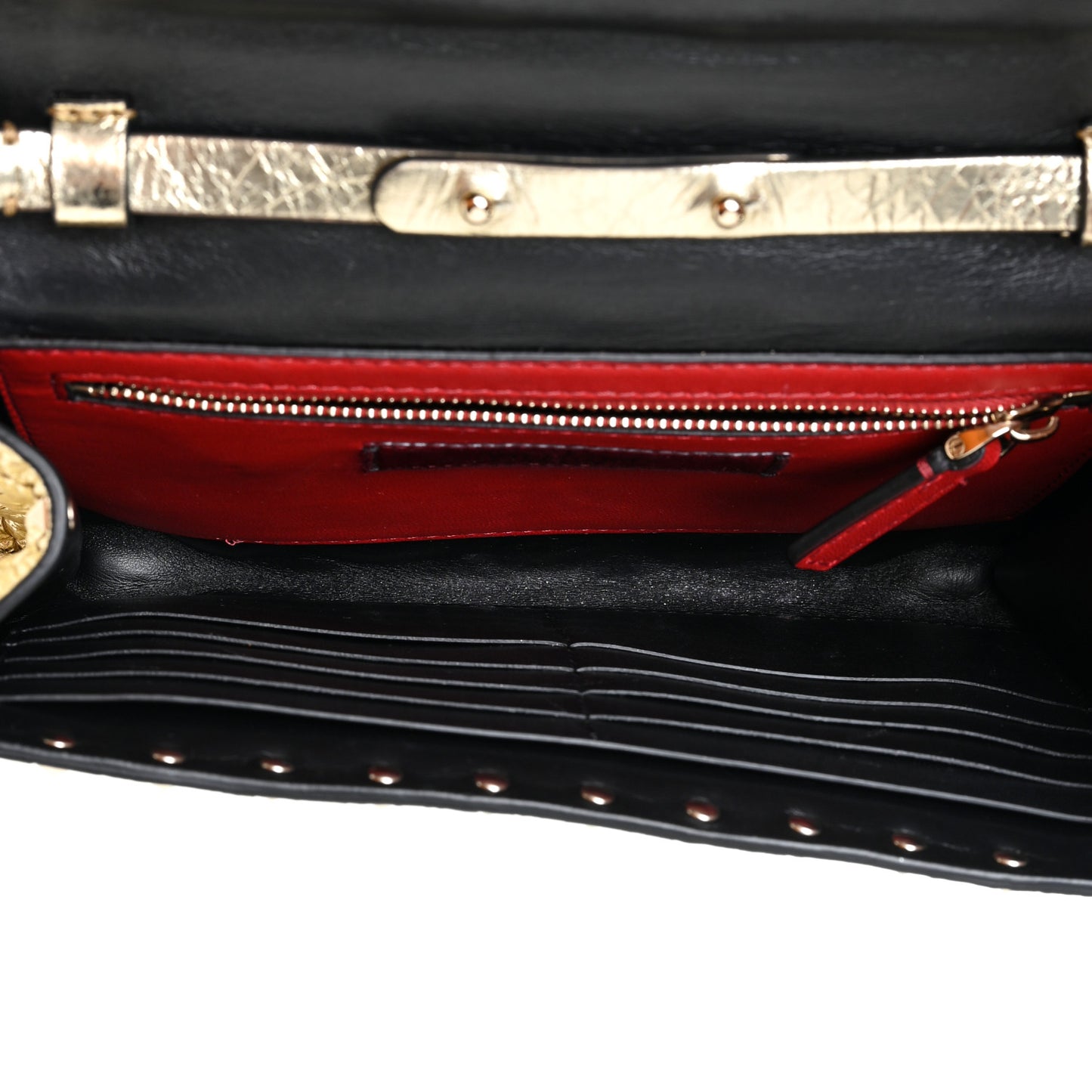 Metallic Wrinkled Lambskin Rockstud Spike Wallet on Chain Mekong