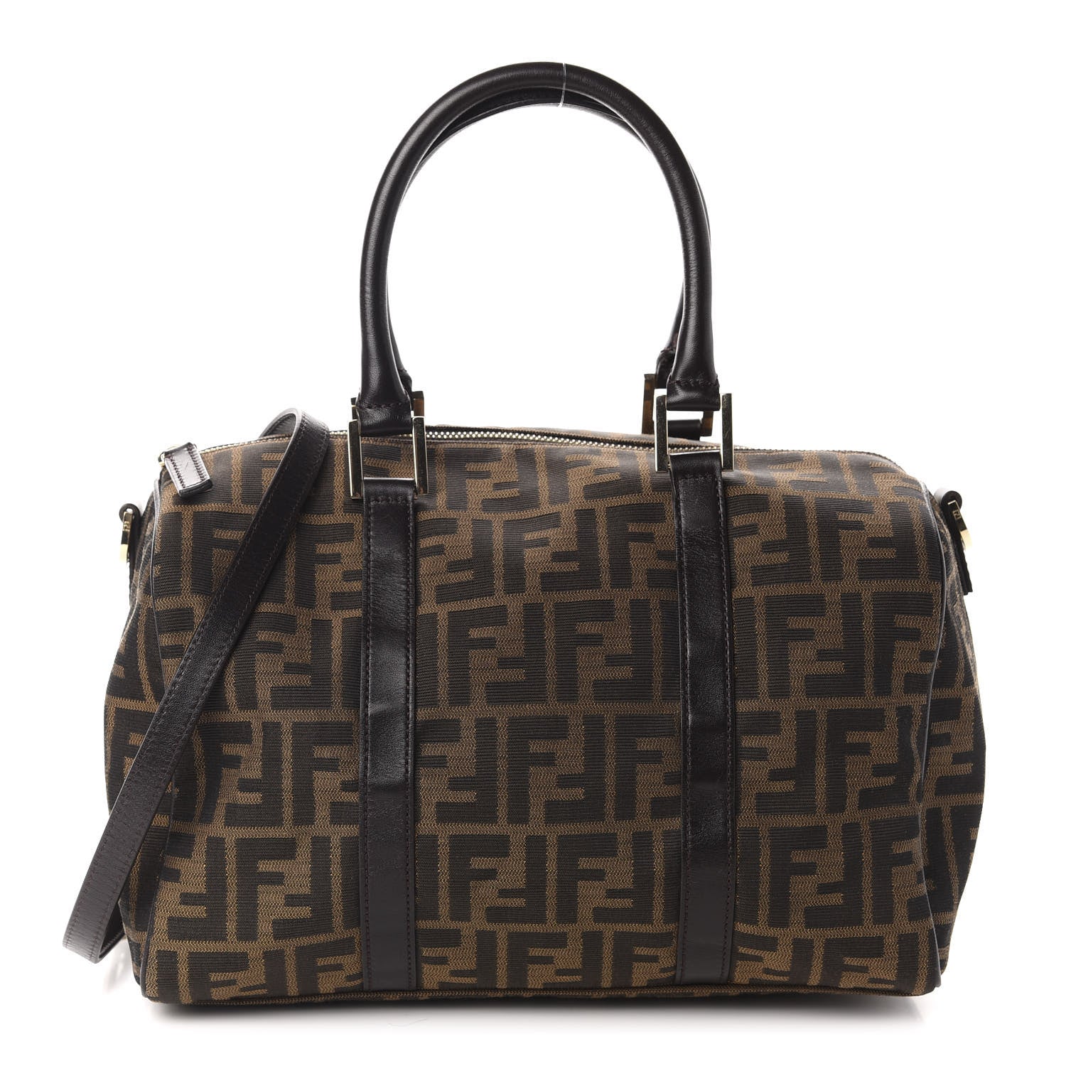 Fendi Zucca Calfskin Medium Convertible Boston Satchel Tobacco 1 of 10