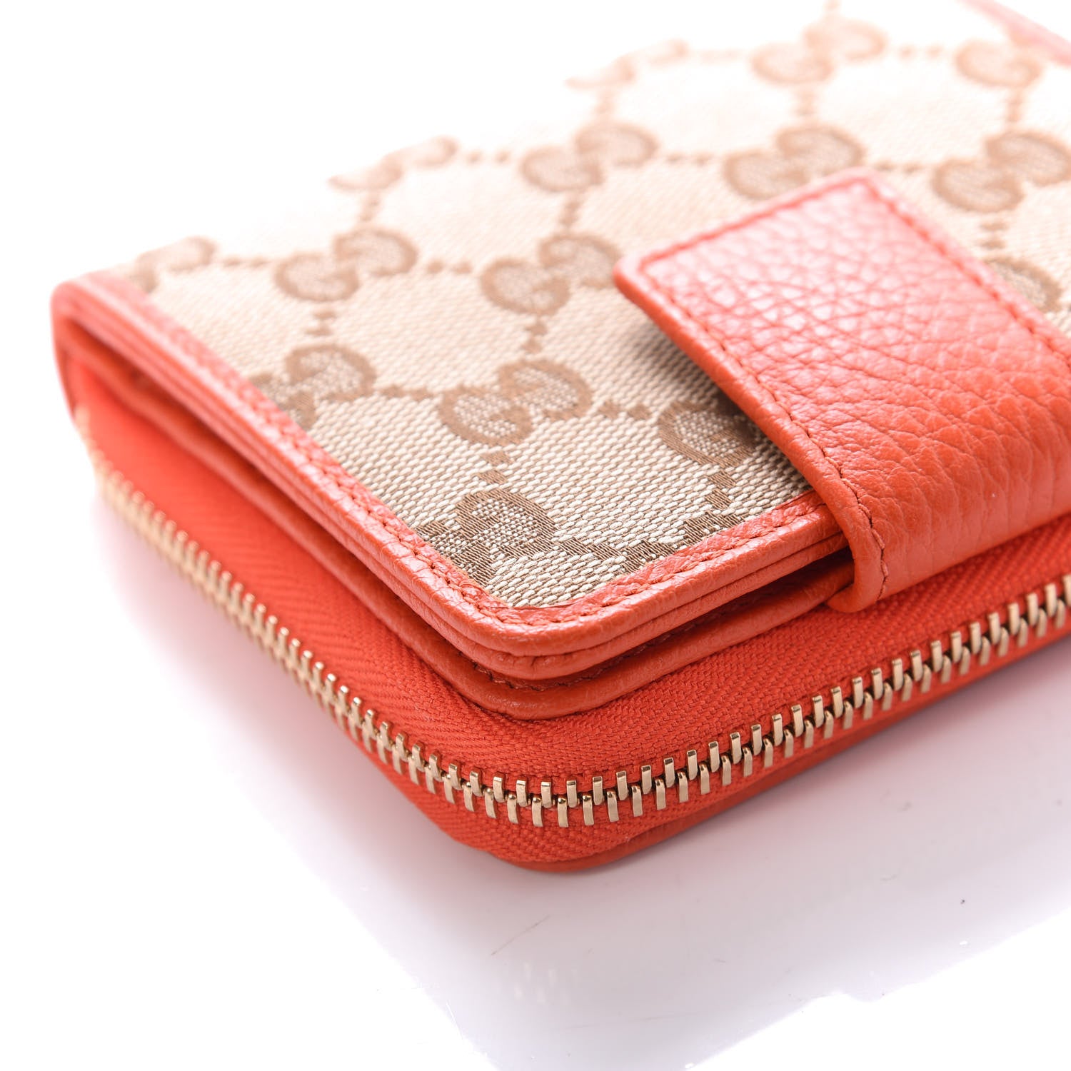 Gucci Monogram Dollar Calfskin Zip Around French Flap Wallet Beige Ebony Sun Orange 9 of 15