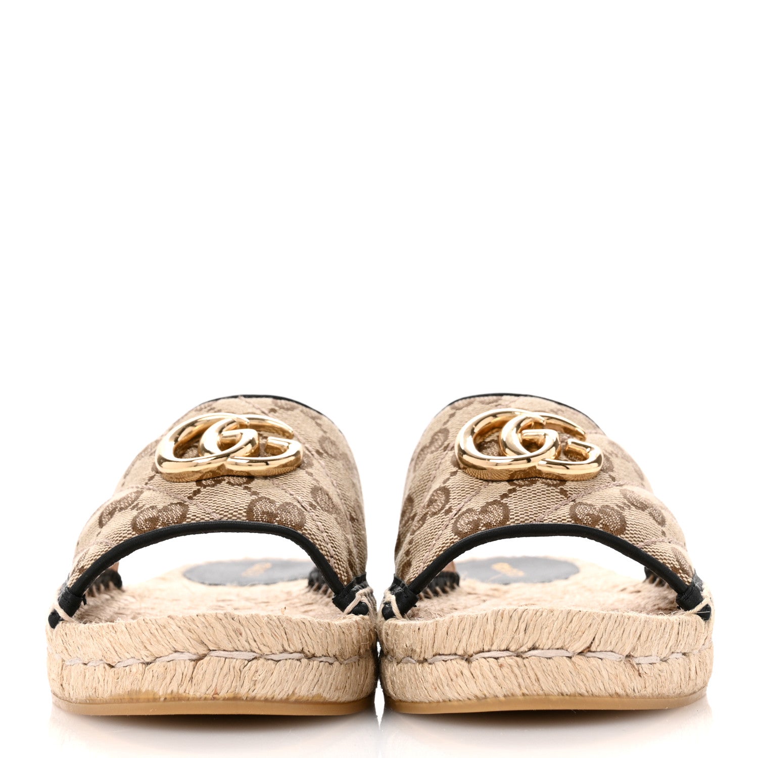 Gucci Monogram Matelasse GG Marmont Espadrille 20mm Slide Sandals 35 Beige Ebony Black 3 of 11